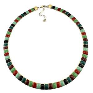 Vintage Style Multicolor Enamel Mini Panel Gold Tone Collar 18” Necklace